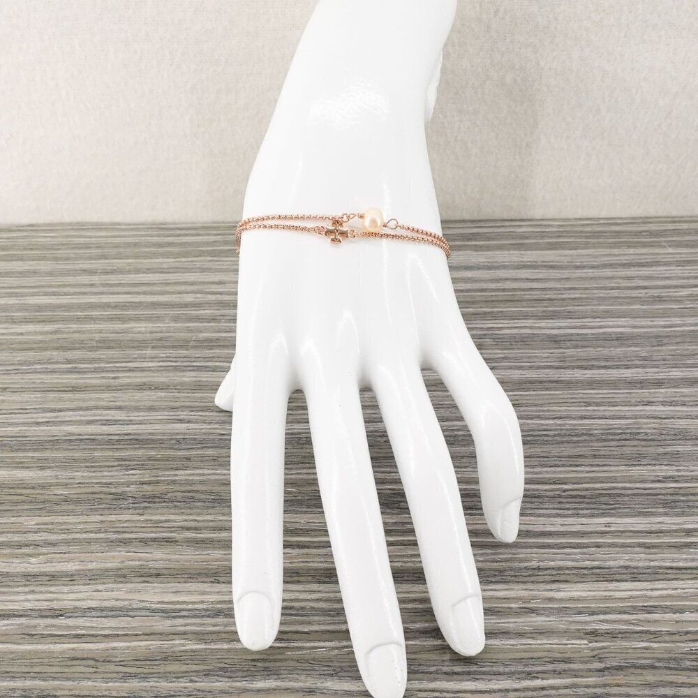 Tory Burch Logo Pearl Slider Adjustable Bracelet Rose Gold OS - Picture 3 of 12